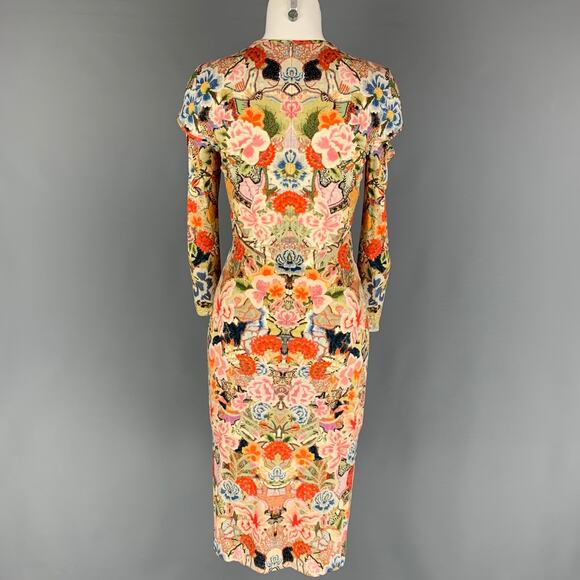 ALEXANDER MCQUEEN 4 Multi-Color Abstract Floral Rayon Blend Long Sleeve Dress - Picture 3 of 6